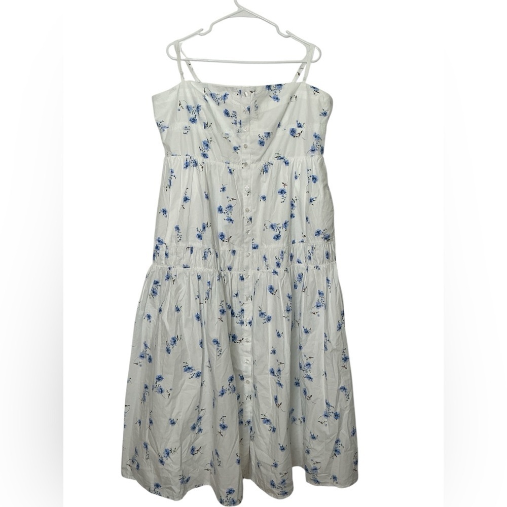 Quince White Midi Sundress with Blue Floral Print Organic Cotton - Picture 5 of 16